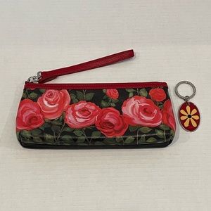 New Isabella Fiori Red Rose Wristlet bag with coordinating key chain.